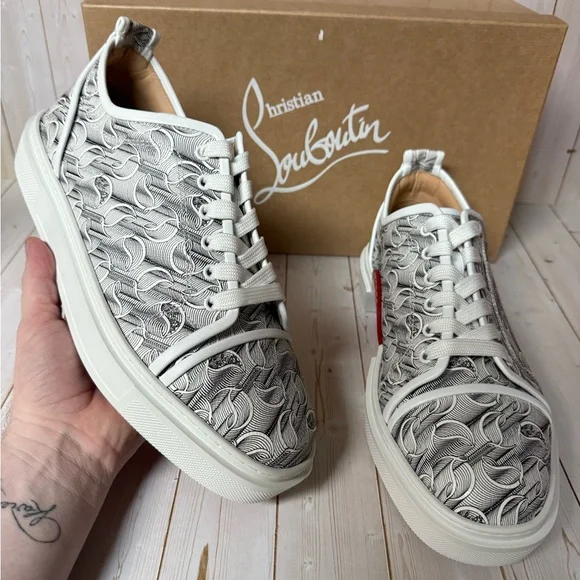 Christian Louboutin Adolon Logo Print Lace Up Sneaker White/Black sz 44 / 11 - Picture 7 of 12